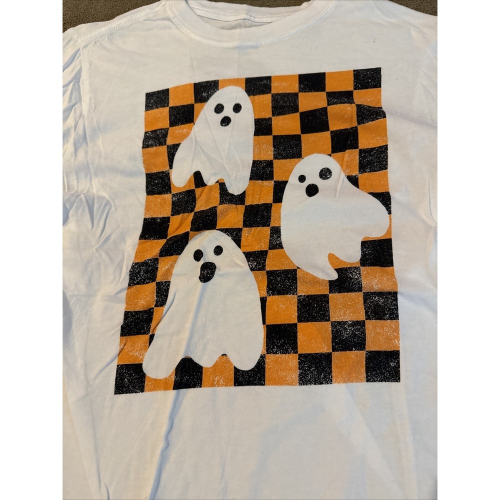 DOE Size XS White Graphic Print Halloween T-Shirt Ghosts (AH)